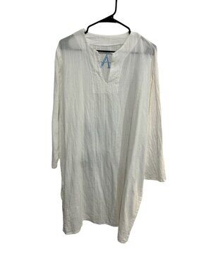 Aqua By Erica Flores White Blue Embroidered A Tunic Dress Coastal Boho